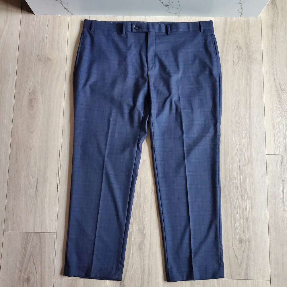 Ralph Lauren Dress Pants Mens 40x29 Blue Plaid Flat Front Tailored Trousers